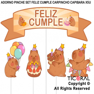 ADORNO PINCHE PARA TORTA FELIZ CUMPLE CARPINCHOS x 5 UNIDADES